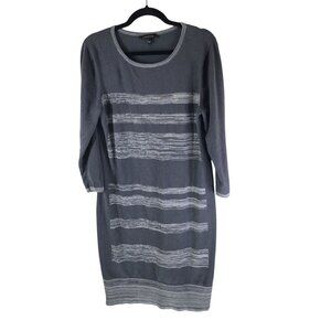 Spense Womens Long Sleeve Striped Knit Sweater Dress Gray L